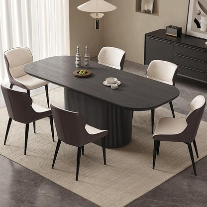 Miuuod 86.61" Extra Large Dark Grey Dining & Kitchen Table Set,Solid Kitchen Table with 6 Chairs,Oval Dinner Table with Round Corners for Dining Room,Home Office,Living Room Furniture