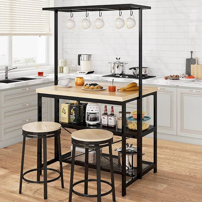 CABIHOME 42" Multi-Functional Kitchen Island with Storage – Heavy-Duty Wood & Metal Design, Microwave Shelf, 3-Tier Shelves, 5 Hooks, Coffee Bar Convertible (42"x28"x72")