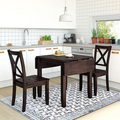 3-Piece Farmhouse Dining Table Set, Wood Drop Leaf Breakfast Nook Dining Table Set with 2 X-Back Chairs for Small Places (Espresso+Drop Leaf*)