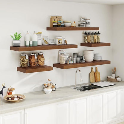 Heimlove 12" Deep Floating Shelves for Wall Shelf Over Toilet Mounted Farmhouse Long 55 Inches Set of 1, Farmhouse Shelves with Invisible Brackets for Living Room, Kitchen, Bedroom, Walnut