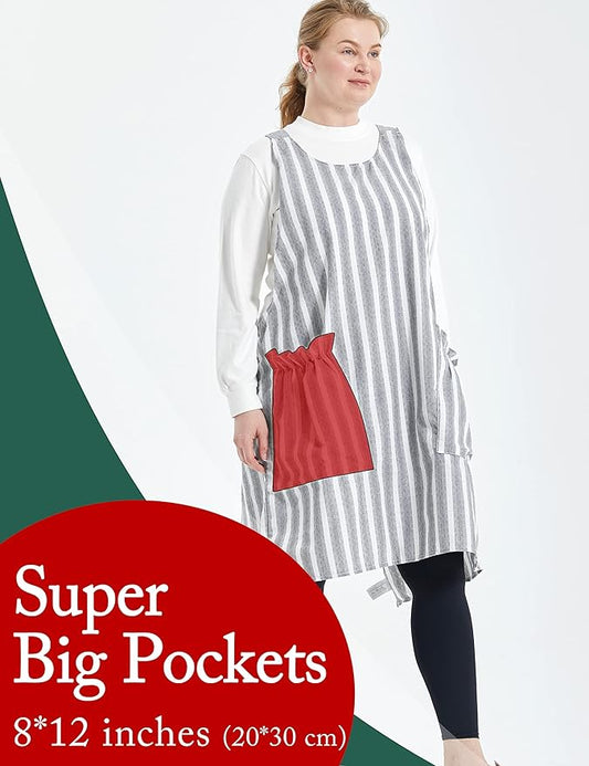 Big Plus Size Aprons for Women with Pockets Cotton Linen Baking Kitchen Cooking