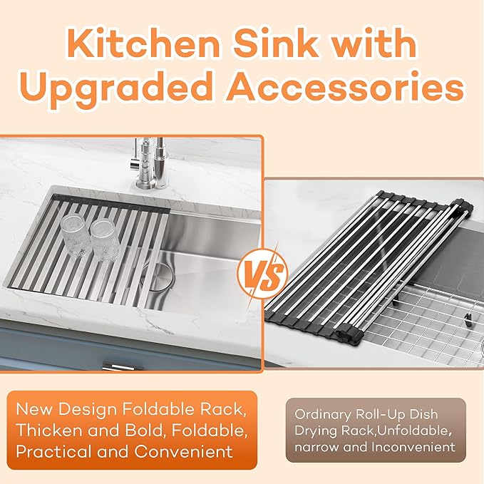 Undermount Kitchen Sink,16 Gauge T-304S Stainless Steel Workstation Sinks with Accessories, 30" x 18" x 10" Large and Deep Single Bowl Kitchen Sink for Home,Kitchen and Outdoor
