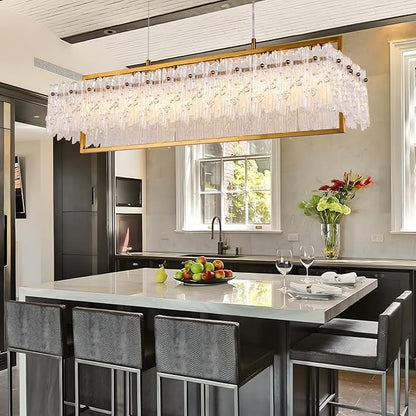 Dining Room Light Fixture 32'' Modern 6-Light Gold Chandelier for Dining Room with E12 Base Compatible with 3000K~6000K (No Bulbs) Linear Farmhouse Lighting for Kitchen Island and Living Room