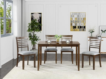 5-Piece Solid Wood Dining Table Set with 4 Upholstered Chairs, Rectangular Kitchen Table Set for 4, Modern Dining Room Table and Chairs Set of 4 for Kitchen and Dining, Walnut
