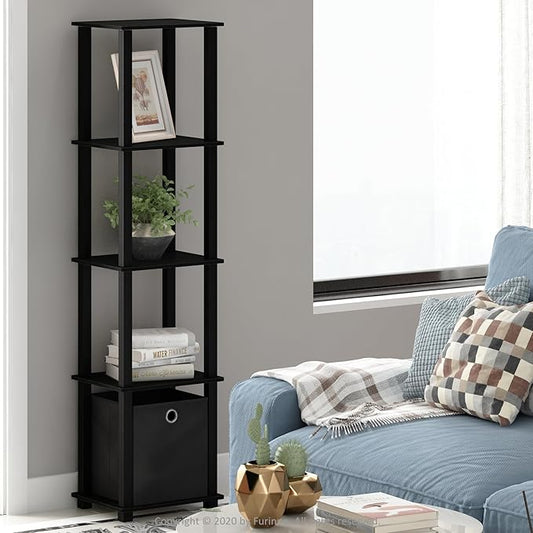 FURINNO Decorative Shelf With Bin, Black