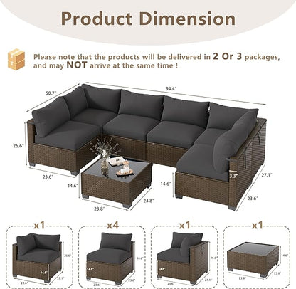 LOUVIXA 7 Piece Outdoor Patio Furniture Set, Outdoor Sectional Sofa, Wicker Rattan Patio Furniture, Patio Conversation Set with Coffee Table & Cushions