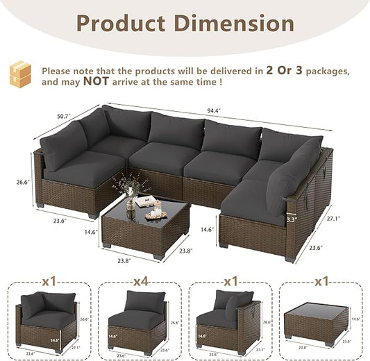 LOUVIXA 7 Piece Outdoor Patio Furniture Set, Outdoor Sectional Sofa, Wicker Rattan Patio Furniture, Patio Conversation Set with Coffee Table & Cushions