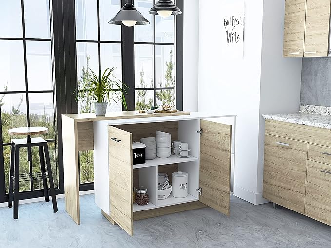 GOWE Chesterfield 2-Shelf 1-Drawer 3-Division Kitchen Island White
