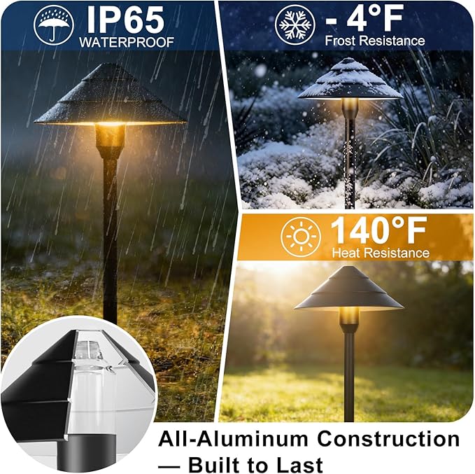 Low Voltage Landscape Lighting, 14-Pack Aluminum Path Lights with 72W Controller, 12 Pathway Lights+2 Spotlights, 140FT, 3000K, IP65 Waterproof, Timer & Remote, Plug and Play, 3-Year Warranty