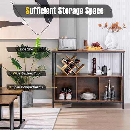 PETSITE Sideboard Buffet Table with Storage Cabinet & Shelves, Industrial Microwave Oven Stand, Coffee Bar Station, Stationary Kitchen Island Cart