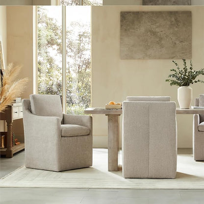 KISLOT Upholstered Dining Chairs with Casters, No Assembly Modern Accent Armchair with Rollers for Dining Room, Bedroom, Living Room, Reading Room, Already Assembled, Sand, 2 Box