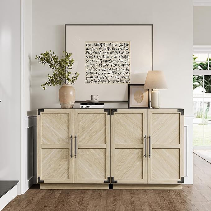 SICOTAS 92" Sideboard Buffet Cabinet with Storage – Extra Wide Farmhouse Credenza with Doors & Adjustable Shelves for Living Room, Entryway