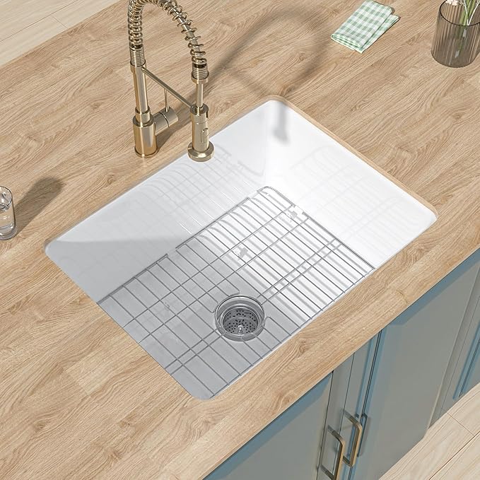 Undermount Kitchen Sink White 24 x 19 Inch,11" High Top Mount Small Fireclay Bar Sink Drop In Single Bowl, Dual Mount Heavy Duty Deep Basin, Pure White, for Kitchen,Island,Laundry