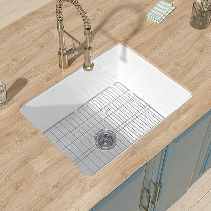 Undermount Kitchen Sink White 24 x 19 Inch,11" High Top Mount Small Fireclay Bar Sink Drop In Single Bowl, Dual Mount Heavy Duty Deep Basin, Pure White, for Kitchen,Island,Laundry