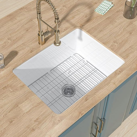 Undermount Kitchen Sink White 24 x 19 Inch,11" High Top Mount Small Fireclay Bar Sink Drop In Single Bowl, Dual Mount Heavy Duty Deep Basin, Pure White, for Kitchen,Island,Laundry