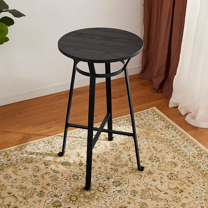 Glitzhome Bar Table and Chairs, Gray Fabric Adjustable Swivel Bar Stools Set of 2, Round Black Cocktail Pub Table for Kitchen Island Bistro Office Living Room Dining Room Small Space Restaurant