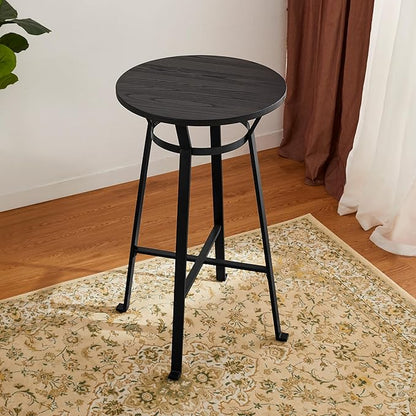 Glitzhome Bar Table and Chairs, Brown PU Leather Adjustable Swivel Bar Stools Set of 2, Round Black Cocktail Pub Table for Kitchen Island Bistro Office Living Room Dining Room Small Space Restaurant