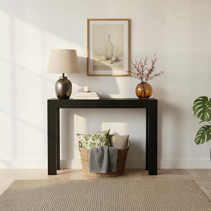 Plank+Beam Modern 46 Inch Console Table, Solid Pine Wood Entryway Table, Narrow Sofa Table for Hallway or Living Room, Black