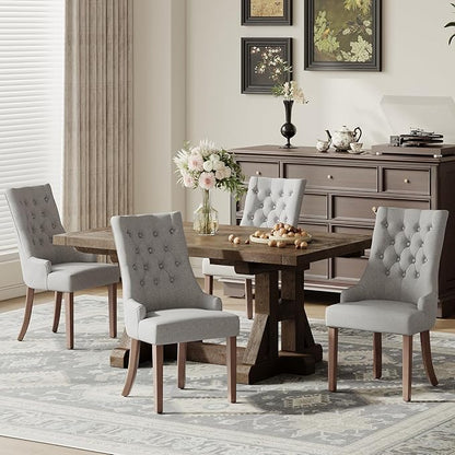 COLAMY Wingback Upholstered Dining Chairs Set of 4, Fabric Side Dining Room Chairs with Tufted Button, Living Room Chairs for Home Kitchen- Light Grey