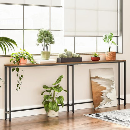 HOOBRO 78.7" Narrow Console Table with Charging Station, 5.9" Slim Sofa Table Behind Couch, 2 AC Outlets & USB-C Ports, Long Entryway Tables for Small Spaces, Livingroom, Rustic Brown BF205UXG01