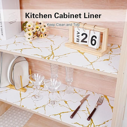 Drawer and Shelf Liner for Kitchen Cabinet,Non-Adhesive Cabinet Liner 12in x 20FT,Waterproof Shelf Paper Non-Slip Mats Cupboard Liners Contact Protect Dresser/Shelves/Table-Gold Marble
