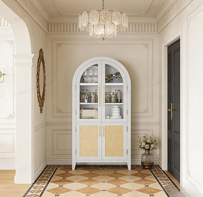 63” Tall Arched Kitchen Pantry Cabinet, 5-Tier Modern Farmhouse Flute Pantry with Adjustable Shelves, Kitchen Storage Cabinet for Kitchen, Dining Room, Living Room, White