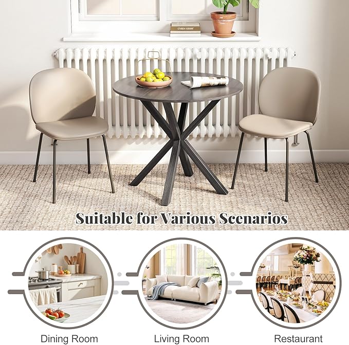 Giantex 36" Round Dining Table for 4, Farmhouse Kitchen Table with Rubber Wood Legs, Adjustable Foot Pads, Dining Room Tables for Dinette, Small Space, Dinner, Living Room, Restaurant