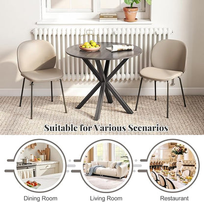 Giantex 36" Round Dining Table for 4, Farmhouse Kitchen Table with Rubber Wood Legs, Adjustable Foot Pads, Dining Room Tables for Dinette, Small Space, Dinner, Living Room, Restaurant