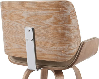 Tyler Modern Counter Height Swivel Bar Stool with White Wash Finished Wood and Vintage Brown Upholstery Set of 2