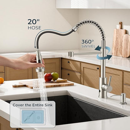 FORIOUS Touchless Kitchen Faucet with Soap Dispenser, Motion Sensor Activated Smart Sink Faucet with Pull Down Sprayer Single Handle Hands Free Contemporary for Bar & Prep Sinks, Brushed Nickel
