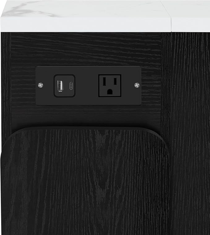 Extendable Dining Table with Storage, LED Lights & Charging Ports- Multifunctional Kitchen Island & Sideboard for Small Spaces, Black