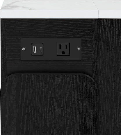 Extendable Dining Table with Storage, LED Lights & Charging Ports- Multifunctional Kitchen Island & Sideboard for Small Spaces, Black