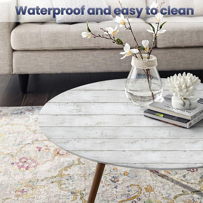Abyssaly White Grey Wood Self Adhesive Paper 17.71 in X 32.8 Ft Removable Wood Peel and Stick Wallpaper Decorative Wall Covering Vintage Wood Panel Interior Film