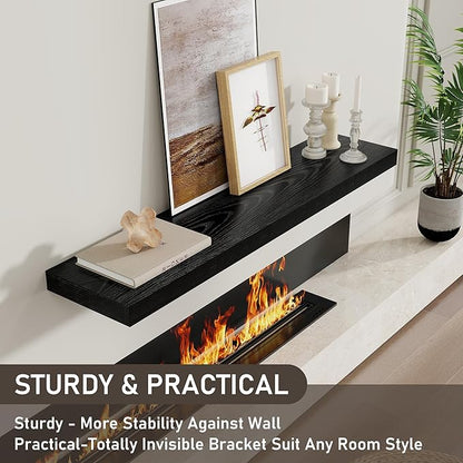 Fun Memories 40" Floating Shelves for Wall, 8 Inch Deep Floating Shelf for Books, Deep Bathroom Shelves Wall Mounted, Rustic Display Shelf for Kitchen, Bedroom, Living Room, Black Color, 2 Pack