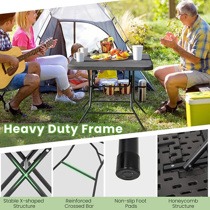 Tangkula 31.5" Square Folding Table, Indoor Outdoor Foldable Plastic Table with HDPE Tabletop, Sturdy Metal Fame, Carrying Handle, 4 Person Picnic Table for Camping BBQ Party