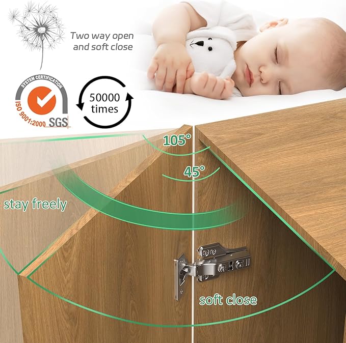 2 Pairs 4 Packs Half Overlay Hinge, Partial 1/4 inch Small Overlay Cabinet Hinges, Face Frame Soft Close Cabinet Hinges with Damper, Concealed Hinge for Face Frame&Frameless Cabinets