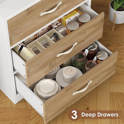 Keyluv 71“ Tall Kitchen Pantry Storage Cabinet with Microwave Stand, Buffet Kitchen Hutch with Shelves and Drawers, Wood Coffee Bar Pantry Cabinet with Glass Doors, for Dining Room/Small Space, Khaki