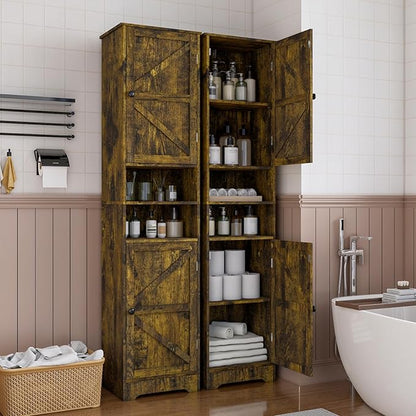 Viaozutis Tall Bathroom Storage Cabinet, Vertical Freestanding Organizer with Adjustable Shelf, Slim Design for Small Bathrooms, Towels & Toiletries Storage Retro Colors