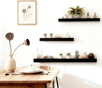 Floating Shelves for Wall,Over The Toilet Storage Cabinet-Set of 2 Black 16 Inch.Wall Shelves for Bathroom,Bedroom,Living Room,Kitchen-Modern Helf Display Organizer&Decor(Black,2pc)
