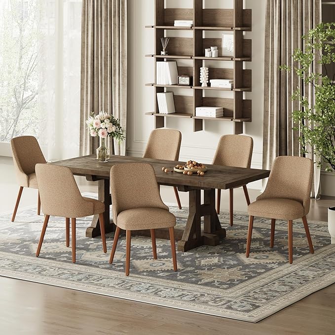 MALOL Dining Room Chair Set of 4, Upholstered Kitchen Chairs with Wood Legs, High-Back Padded Dining Chairs for Dining Room/Restaurant/Cafe, Camel