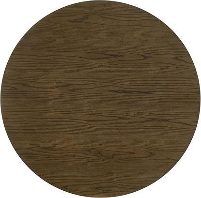 Round Height Dining Table Rich Brown Finish Kitchen Table with Angular Legs and Open Lower Storage Shelf Dining Table Practical