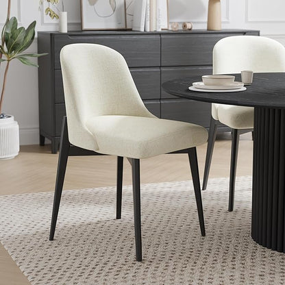 Wood Dining Chairs Set of 2, Modern Fabric Upholstered Kitchen Side Chairs with Black Wood Legs, Comfy Armless Side Chair for Living Room, Restaurant