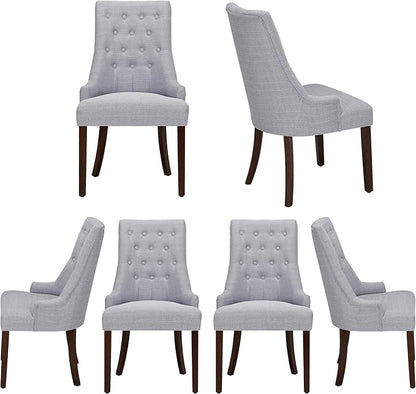 COLAMY Wingback Upholstered Dining Chairs Set of 6, Fabric Side Dining Room Chairs with Tufted Button, Living Room Chairs for Home Kitchen- Light Grey