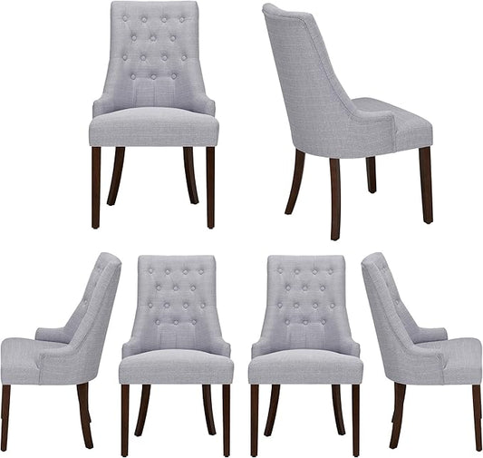 COLAMY Wingback Upholstered Dining Chairs Set of 6, Fabric Side Dining Room Chairs with Tufted Button, Living Room Chairs for Home Kitchen- Light Grey