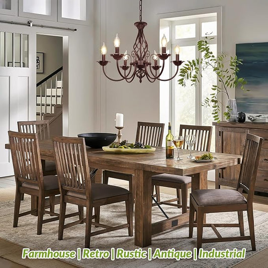 6-Light Farmhouse Candle Chandelier for Living Room, Rustic Industrial Pendant Ceiling Light fixture, Vintage Hanging Lamp for Bedroom Hallway Kitchen Dining Room Foyer, E12 Socket, Oil Rubbed Brown