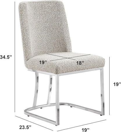 Modern Chairs Set of 2, Chrome Side Chairs & Counter Stools with Ring Pull Back, Luxury Upholstered Chairs for Kitchen Island, Dining Room & Home Bar (Boucle, Gray/Silver, Side Chair)
