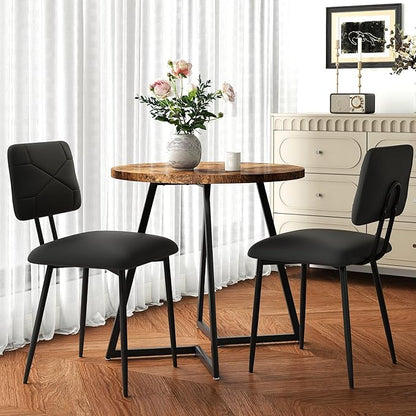 VECELO Dining Chairs Set of 2, Modern Upholstered Kitchen Chairs with Faux Leather Cushion Seat & Metal Legs for Kitchen, Living Room, Tufted Backrest Design, Black