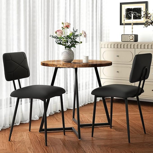 VECELO Dining Chairs Set of 2, Modern Upholstered Kitchen Chairs with Faux Leather Cushion Seat & Metal Legs for Kitchen, Living Room, Tufted Backrest Design, Black