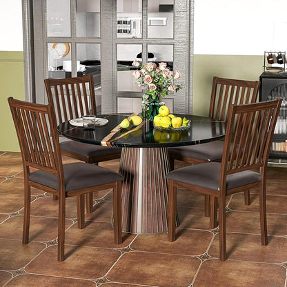 Giantex Wooden Dining Chairs Set of 2, Upholstered Kitchen Chairs w/Slat Back, Wear-Resistant PVC Leather, Rubber Wood Legs, Farmhouse Dining Side Chairs for Dining Room, Living Room, Espresso