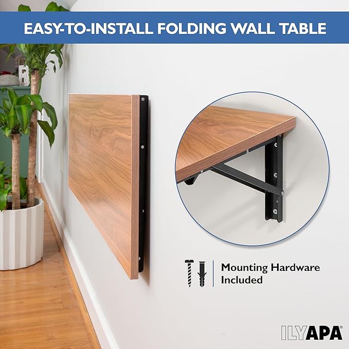 Ilyapa Wall Mounted Folding Table - 16x40 Wood Floating Desk for Wall, Laundry Folding Table - 1.5 inch Fold Down Wall Desk for Small Spaces, White Oak